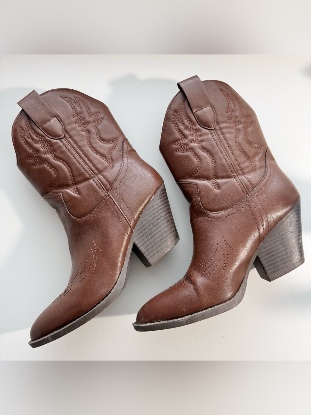 Brown Western Block Heel Ankle Boots - Picture 5 of 8